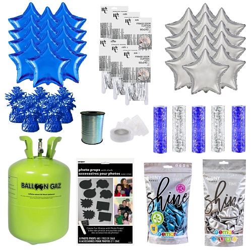 Mega párty sada k výzdobě plesu - stříbrno modrá - 145ks