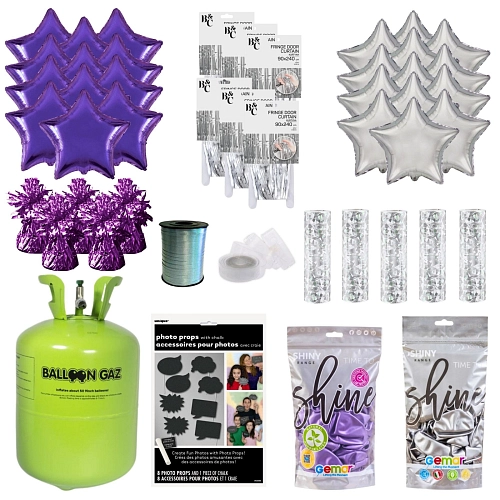 Mega párty sada k výzdobě plesu – stříbrno fialová - 145ks