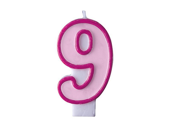 Narozeninová svíčka 9, růžová, 7cm