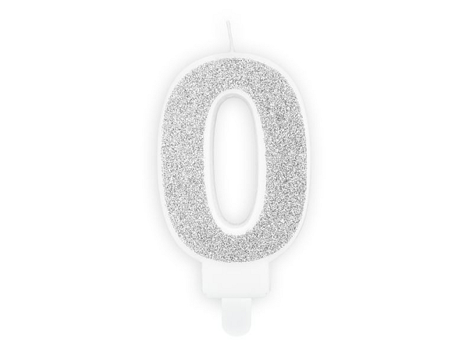 Narozeninová svíčka 0, stříbrná, 7cm