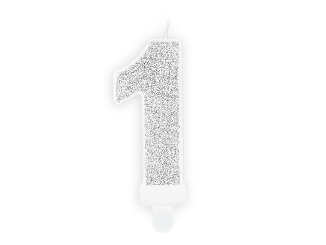 Narozeninová svíčka 1, stříbrná, 7cm