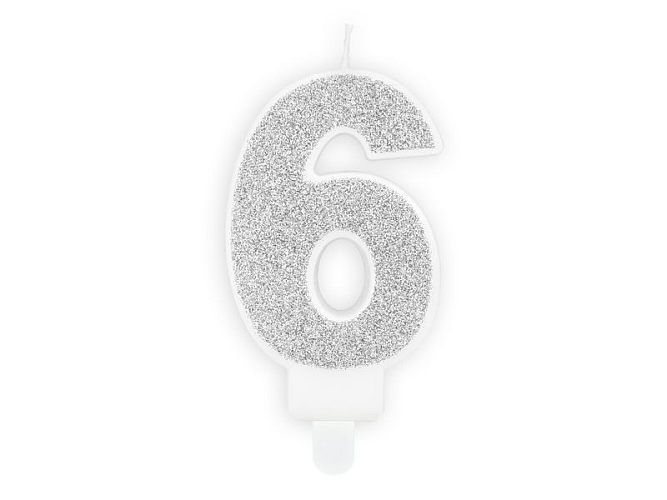 Narozeninová svíčka 6, stříbrná, 7cm
