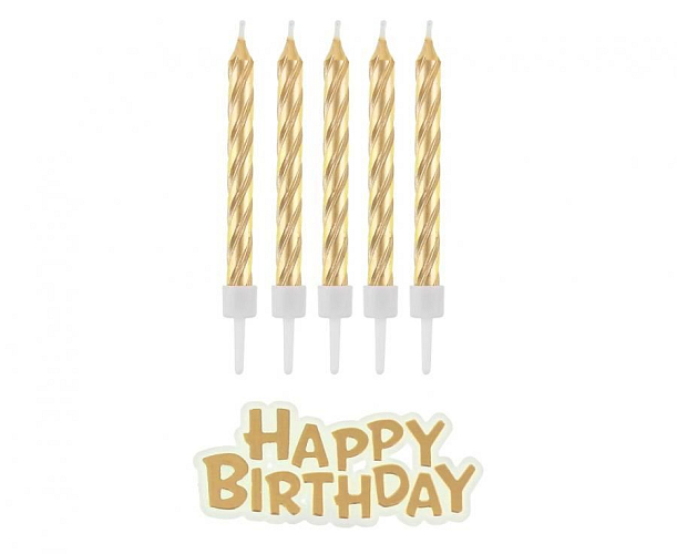 Svíčky narozeniny - Happy Birthday - zlaté -16 ks - 7 cm