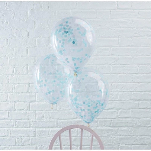 BALÓNKY 30cm - průhledné s modrými konfetami - 6 ks
