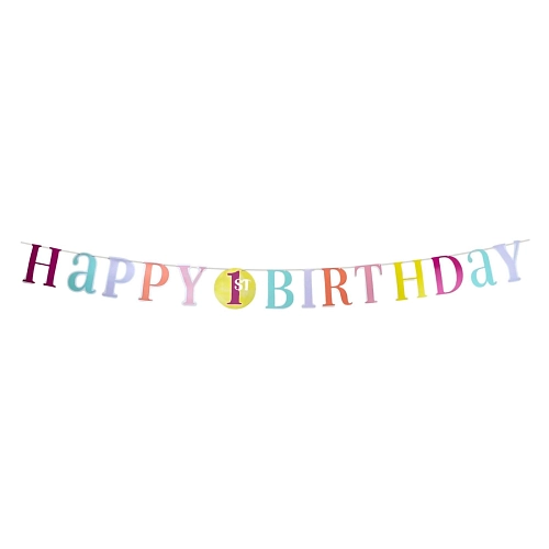 Girlanda 1. narozeniny - Happy Birthday - HOLKA - růžová - 182 cm