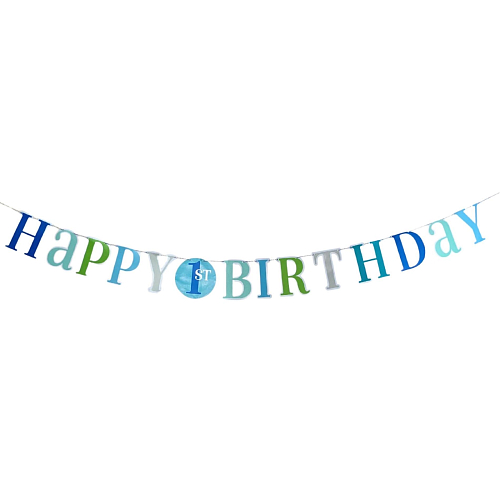 Girlanda 1. narozeniny - Happy Birthday - KLUK - modrá - 182 cm