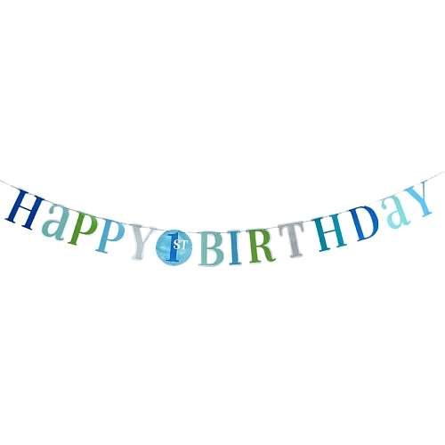 Girlanda 1. narozeniny - Happy Birthday - KLUK - modrá - 182 cm