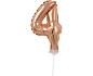 Balón foliový číslice - 4 - RŮŽOVO ZLATÁ - ROSE GOLD 12,5 cm s držákem