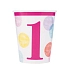 Papírové kelímky 1. narozeniny růžové s puntíky - HOLKA - 270 ml - 8 ks - Happy birthday