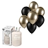 Helium a sada latex. balónků - chrom.prosecco,černá 7 ks - 30 cm