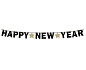 Papírová girlanda Happy New Year - Silvestr - zlaté hvězdy - 180 cm