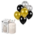 Helium a sada latex. balónků - chrom. zlatá, stříbrná, černá 7 ks - 30 cm