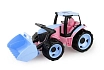 Traktor se lžící 62cm, modro-růžový