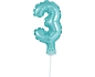 Balón foliový číslice - 3 - SVĚTLE MODRÁ 12,5 cm s držákem