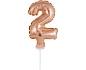 Balón foliový číslice - 2 - RŮŽOVO ZLATÁ - ROSE GOLD 12,5 cm s držákem